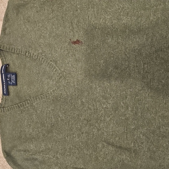 Ralph Lauren Green V-Neck Merino Sweater with Ribbed Cuffs - Picture 2 of 2